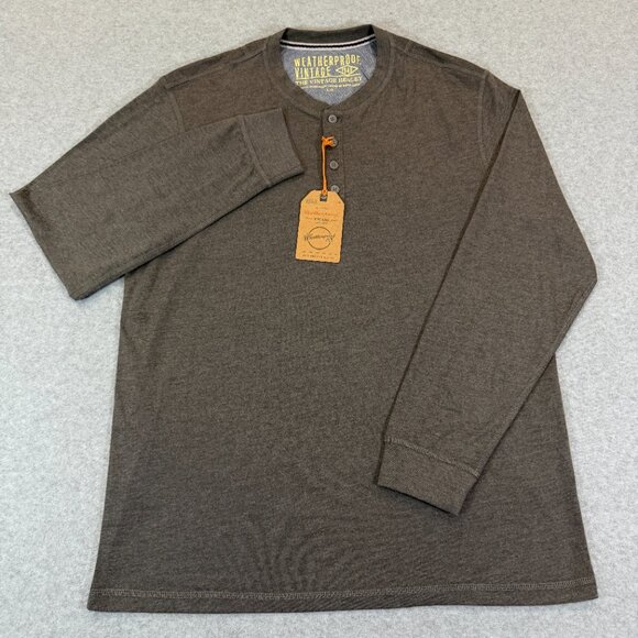 Weatherproof Vintage Men's The Vintage Henley Grey Heather Long Sleeve L NWT - Picture 2 of 11